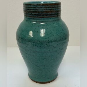 Vintage Studio Art Pottery Vase Green Incised Signed Rubenstein 89
